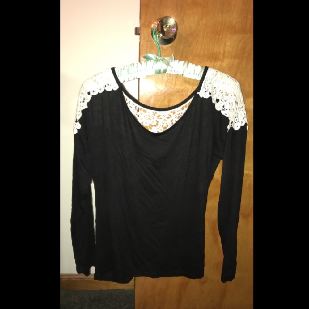 Black blouse with partial lace back/sleeves